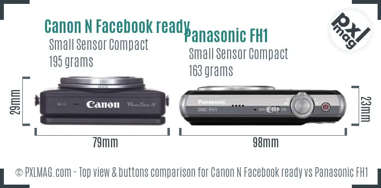 Canon N Facebook ready vs Panasonic FH1 top view buttons comparison