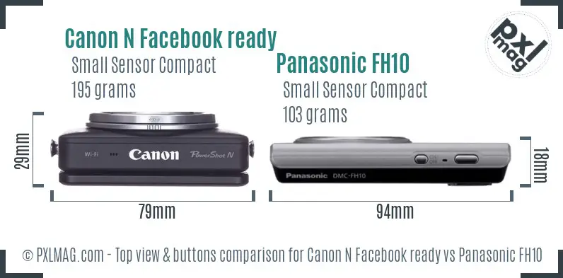 Canon N Facebook ready vs Panasonic FH10 top view buttons comparison