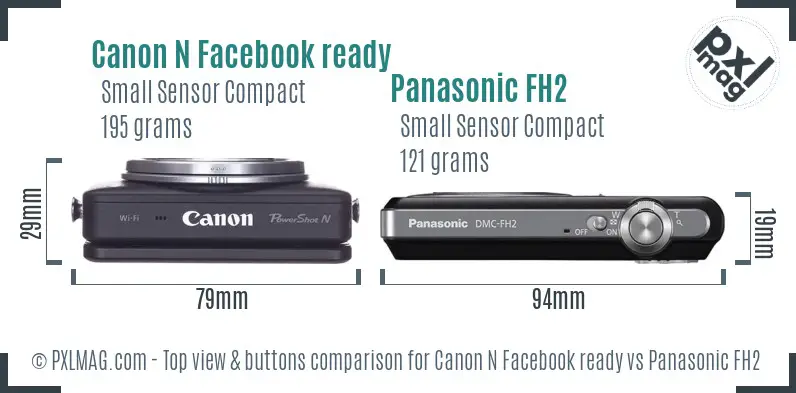 Canon N Facebook ready vs Panasonic FH2 top view buttons comparison Canon N Facebook ready vs Panasonic FH2 top view buttons comparison