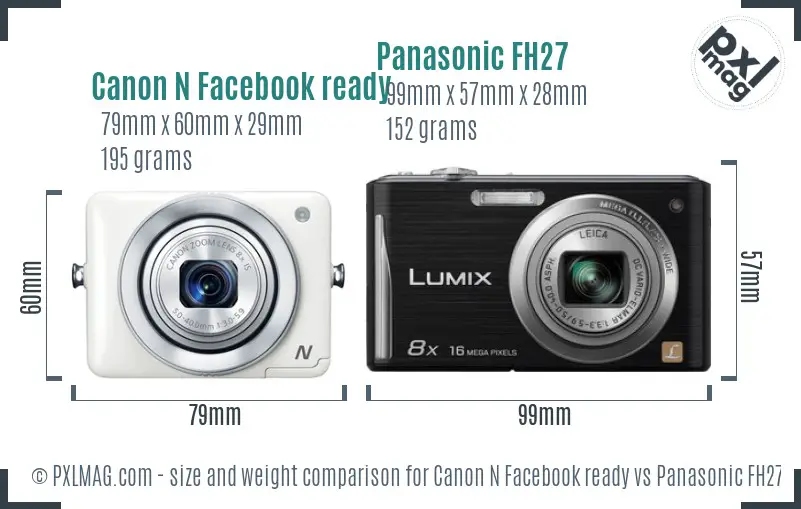 Canon N Facebook ready vs Panasonic FH27 size comparison