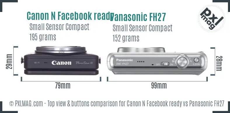 Canon N Facebook ready vs Panasonic FH27 top view buttons comparison