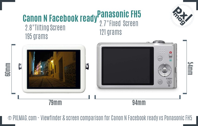 Canon N Facebook ready vs Panasonic FH5 Screen and Viewfinder comparison