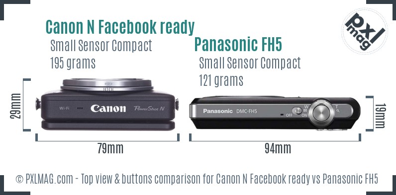 Canon N Facebook ready vs Panasonic FH5 top view buttons comparison