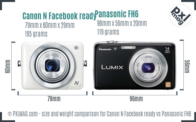 Canon N Facebook ready vs Panasonic FH6 size comparison Canon N Facebook ready vs Panasonic FH6 size comparison