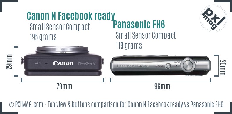 Canon N Facebook ready vs Panasonic FH6 top view buttons comparison