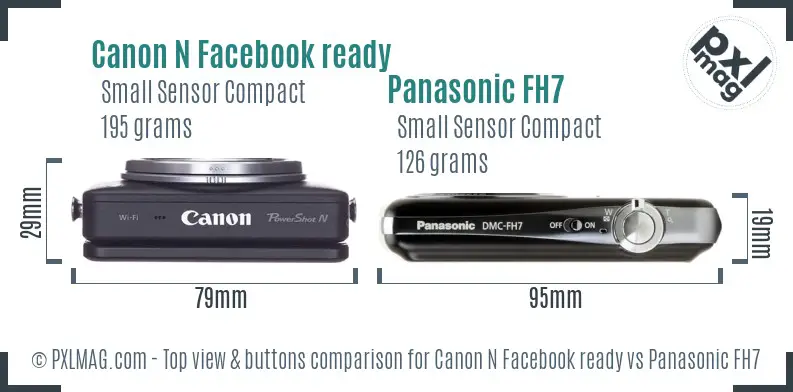 Canon N Facebook ready vs Panasonic FH7 top view buttons comparison