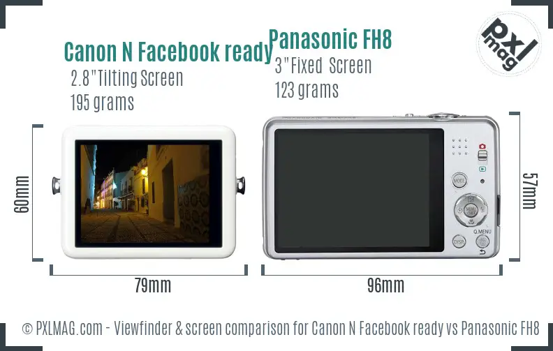 Canon N Facebook ready vs Panasonic FH8 Screen and Viewfinder comparison