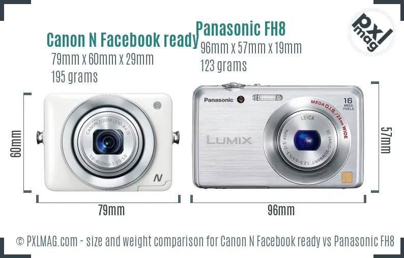 Canon N Facebook ready vs Panasonic FH8 size comparison