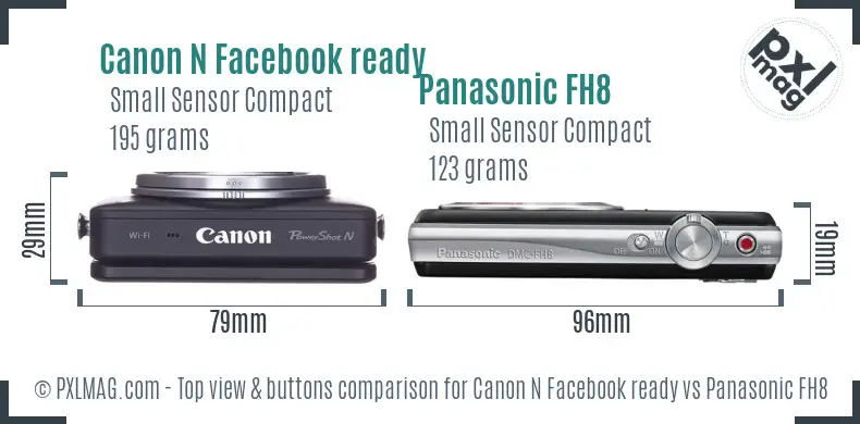 Canon N Facebook ready vs Panasonic FH8 top view buttons comparison