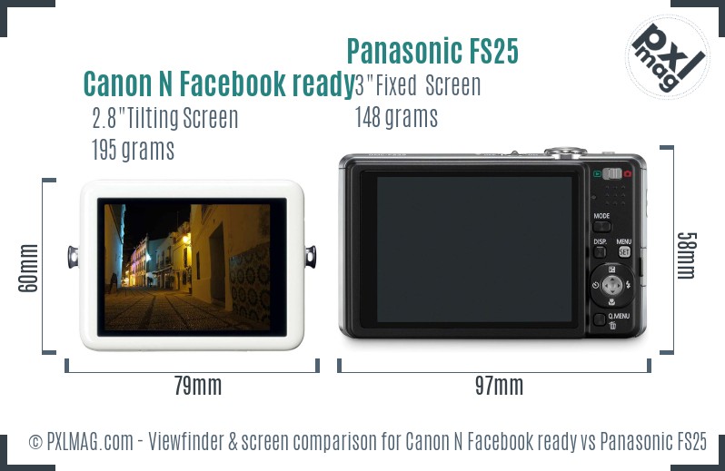 Canon N Facebook ready vs Panasonic FS25 Screen and Viewfinder comparison