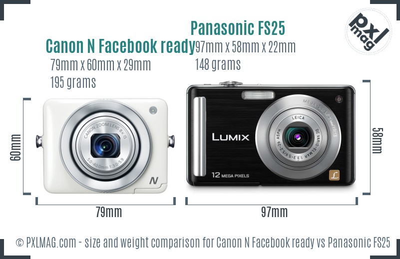 Canon N Facebook ready vs Panasonic FS25 size comparison