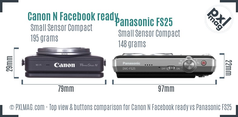 Canon N Facebook ready vs Panasonic FS25 top view buttons comparison