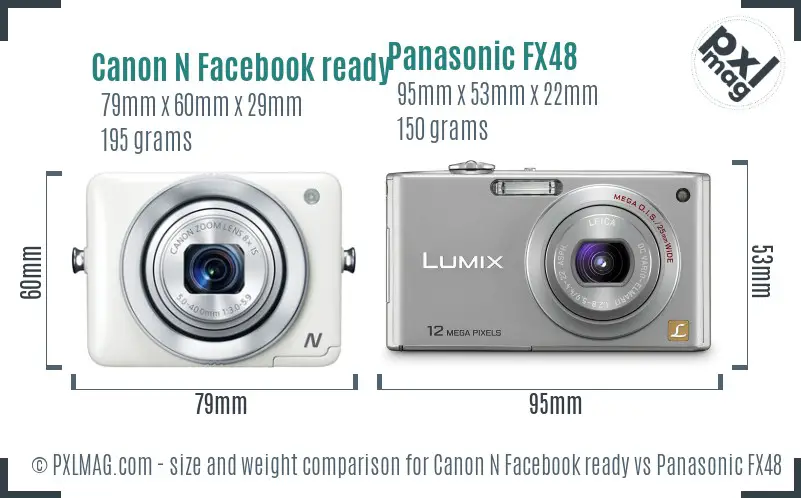 Canon N Facebook ready vs Panasonic FX48 size comparison Canon N Facebook ready vs Panasonic FX48 size comparison