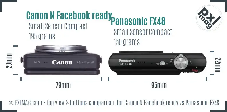 Canon N Facebook ready vs Panasonic FX48 top view buttons comparison Canon N Facebook ready vs Panasonic FX48 top view buttons comparison