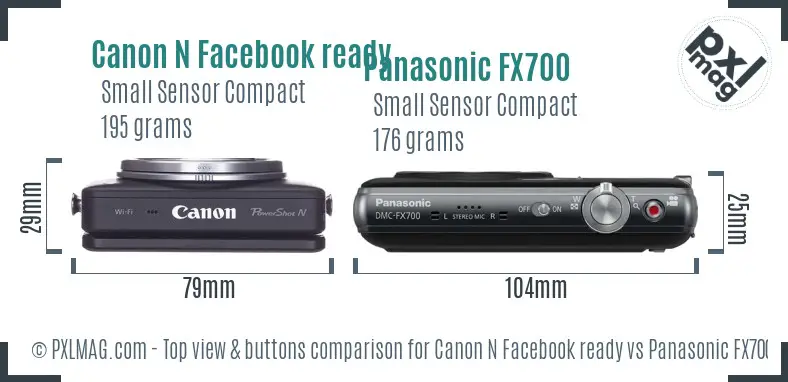 Canon N Facebook ready vs Panasonic FX700 top view buttons comparison Canon N Facebook ready vs Panasonic FX700 top view buttons comparison