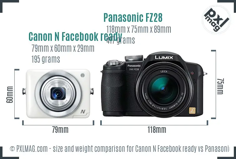 Canon N Facebook ready vs Panasonic FZ28 size comparison