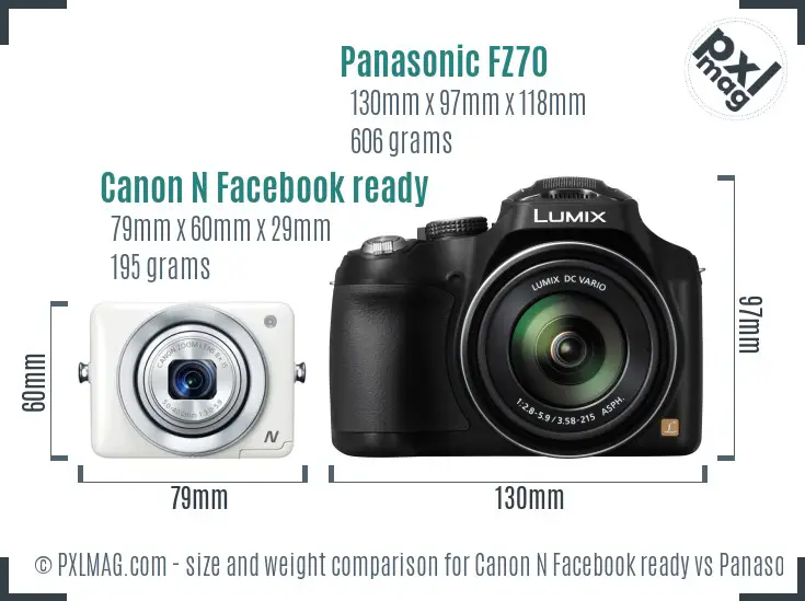 Canon N Facebook ready vs Panasonic FZ70 size comparison