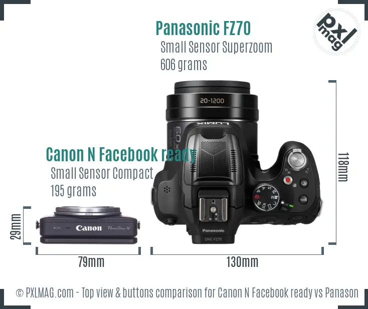 Canon N Facebook ready vs Panasonic FZ70 top view buttons comparison