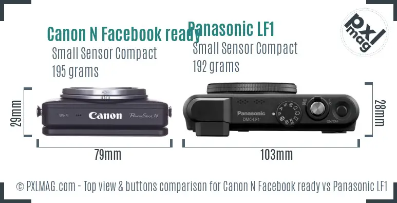 Canon N Facebook ready vs Panasonic LF1 top view buttons comparison Canon N Facebook ready vs Panasonic LF1 top view buttons comparison