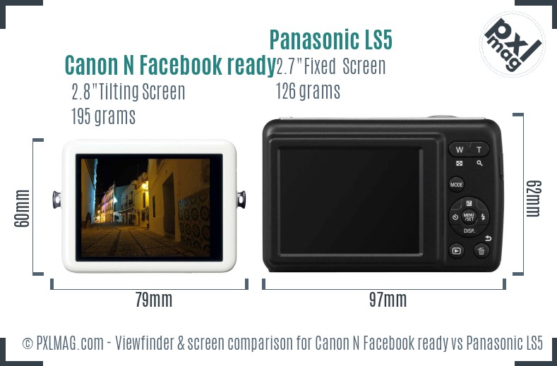 Canon N Facebook ready vs Panasonic LS5 Screen and Viewfinder comparison