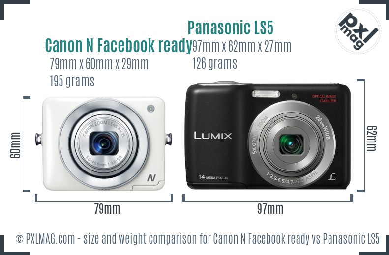 Canon N Facebook ready vs Panasonic LS5 size comparison
