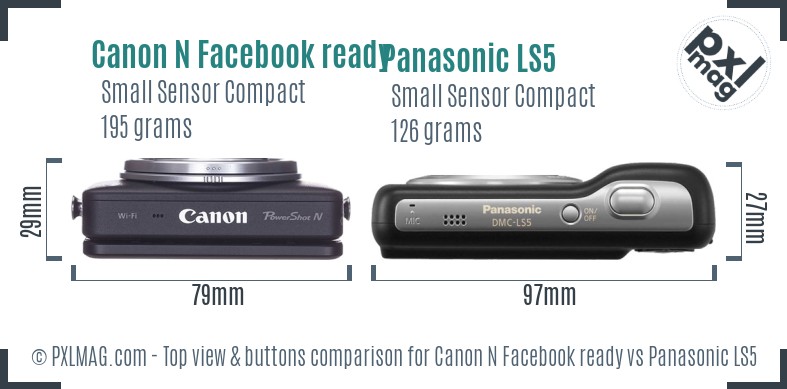 Canon N Facebook ready vs Panasonic LS5 top view buttons comparison