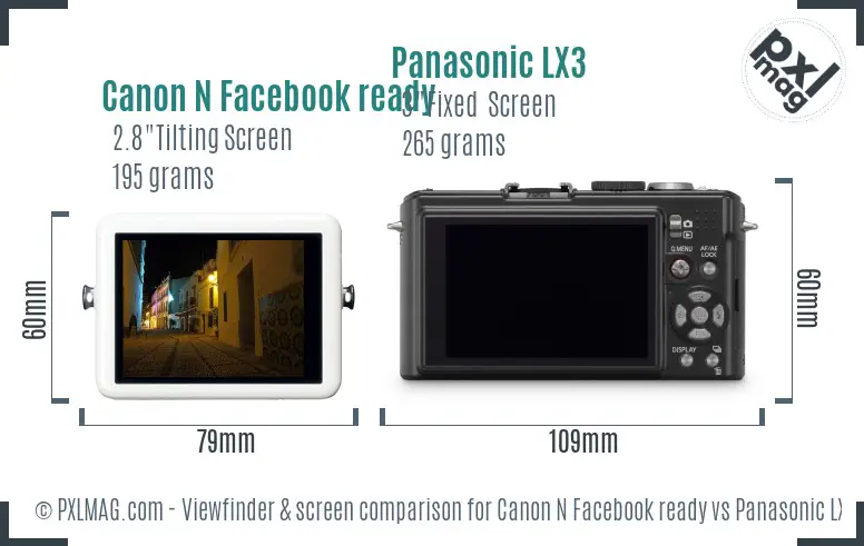 Canon N Facebook ready vs Panasonic LX3 Screen and Viewfinder comparison