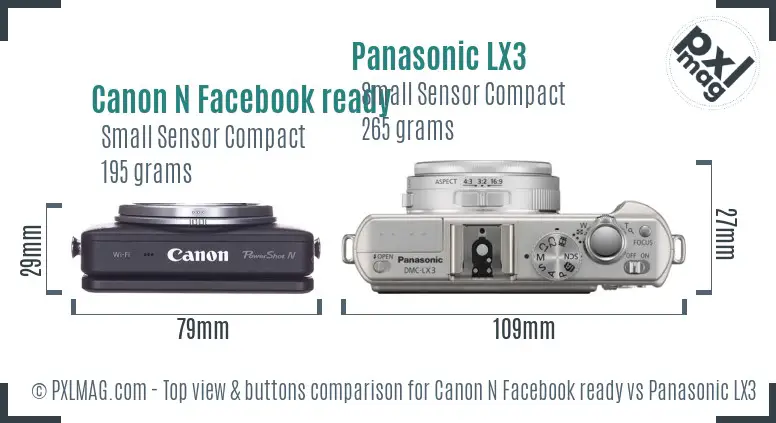 Canon N Facebook ready vs Panasonic LX3 top view buttons comparison