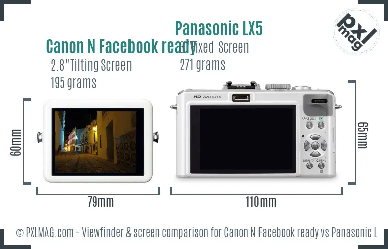 Canon N Facebook ready vs Panasonic LX5 Screen and Viewfinder comparison