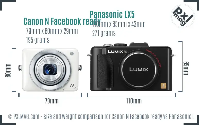 Canon N Facebook ready vs Panasonic LX5 size comparison