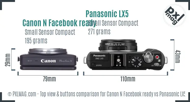 Canon N Facebook ready vs Panasonic LX5 top view buttons comparison