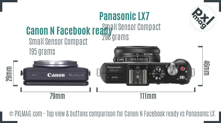 Canon N Facebook ready vs Panasonic LX7 top view buttons comparison Canon N Facebook ready vs Panasonic LX7 top view buttons comparison