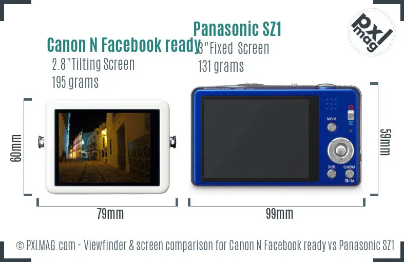 Canon N Facebook ready vs Panasonic SZ1 Screen and Viewfinder comparison Canon N Facebook ready vs Panasonic SZ1 Screen and Viewfinder comparison