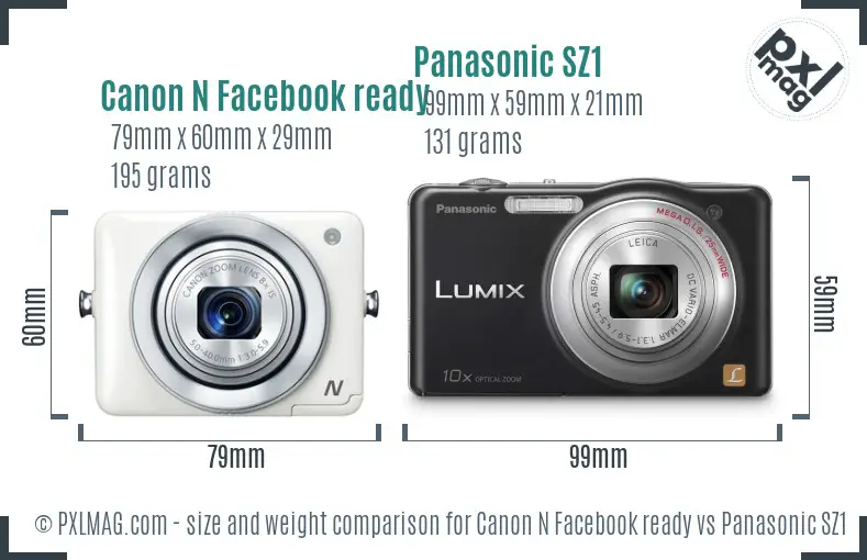 Canon N Facebook ready vs Panasonic SZ1 size comparison Canon N Facebook ready vs Panasonic SZ1 size comparison