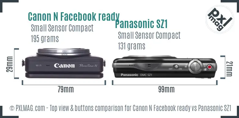 Canon N Facebook ready vs Panasonic SZ1 top view buttons comparison Canon N Facebook ready vs Panasonic SZ1 top view buttons comparison