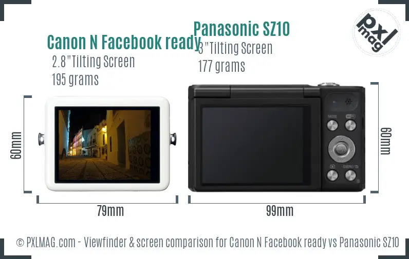 Canon N Facebook ready vs Panasonic SZ10 Screen and Viewfinder comparison