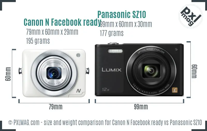 Canon N Facebook ready vs Panasonic SZ10 size comparison