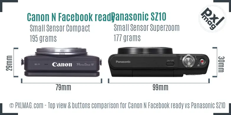 Canon N Facebook ready vs Panasonic SZ10 top view buttons comparison