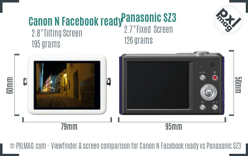 Canon N Facebook ready vs Panasonic SZ3 Screen and Viewfinder comparison