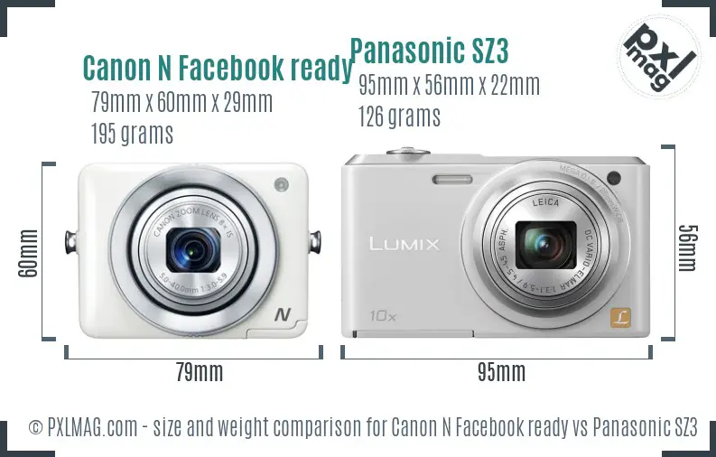 Canon N Facebook ready vs Panasonic SZ3 size comparison