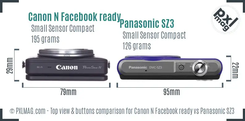 Canon N Facebook ready vs Panasonic SZ3 top view buttons comparison