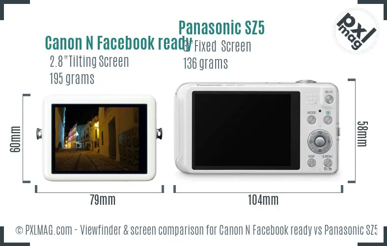 Canon N Facebook ready vs Panasonic SZ5 Screen and Viewfinder comparison