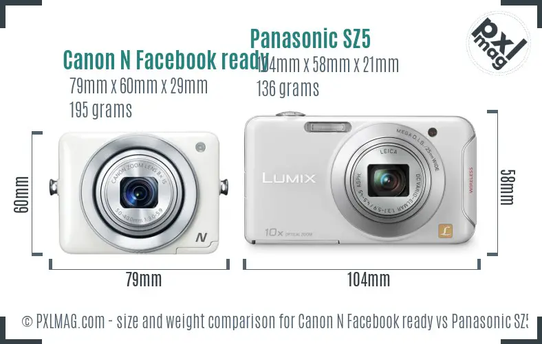 Canon N Facebook ready vs Panasonic SZ5 size comparison