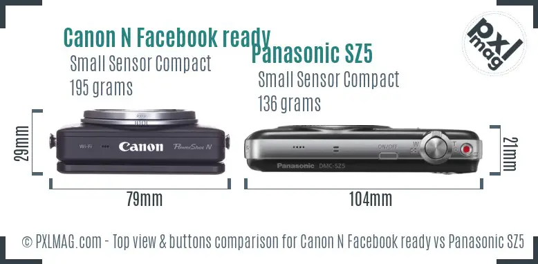 Canon N Facebook ready vs Panasonic SZ5 top view buttons comparison