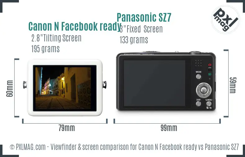 Canon N Facebook ready vs Panasonic SZ7 Screen and Viewfinder comparison