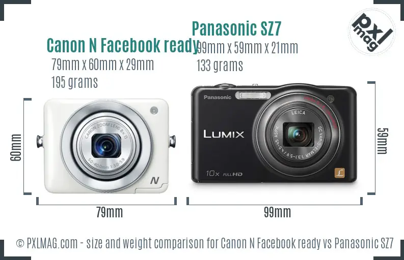 Canon N Facebook ready vs Panasonic SZ7 size comparison