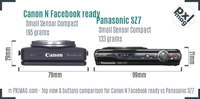 Canon N Facebook ready vs Panasonic SZ7 top view buttons comparison