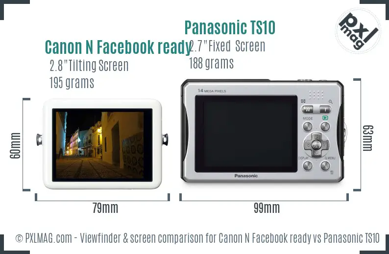 Canon N Facebook ready vs Panasonic TS10 Screen and Viewfinder comparison