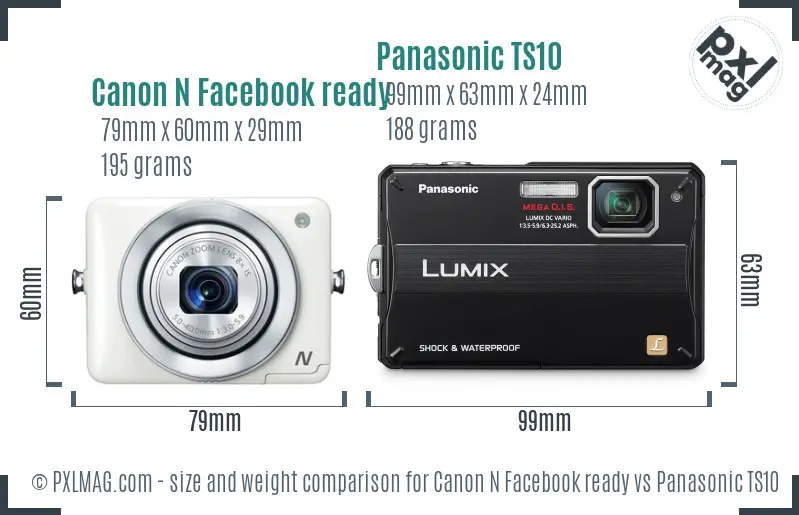 Canon N Facebook ready vs Panasonic TS10 size comparison
