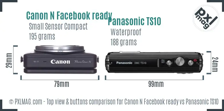 Canon N Facebook ready vs Panasonic TS10 top view buttons comparison